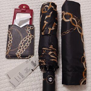 Chico's Umbrella and Matching Mirror Set Black NWT